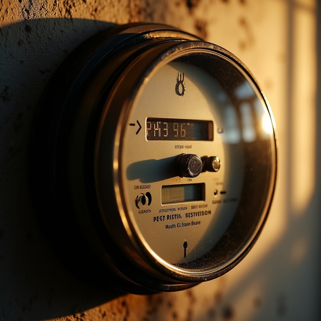 Close-up of an electricity meter display showing consumption readings